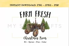 Farm Fresh Christmas Trees With Green Vintage Tractor PNG Product Image 1