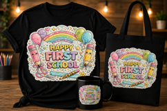 Happy First School PNG | Back to School Sublimation Design Product Image 1