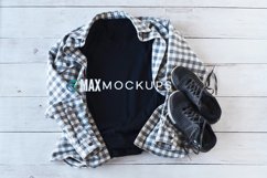 Black shirt mockup, fall plaid, men, women, flatlay, winter Product Image 1