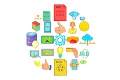 Internet entertainment icons set, cartoon style Product Image 1