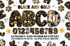 Black and Gold Alphabet png clipart, gold letters doodle Product Image 1