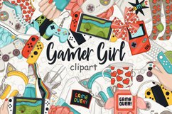 Gamer Girl CLIPART Valentine Day Relax Lazy Wine Books - PNG Product Image 1