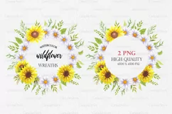 Watercolor Sunflower Wreath Sublimation, Floral Wreath PNG Product Image 1