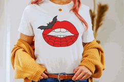 Spider web with bat on Vampire Lips. Halloween Embroidery Product Image 3