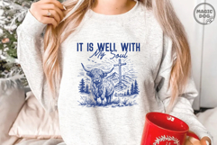 Christian Highland Cow Cross Mountain| Faith Scripture PNG Product Image 3