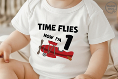 Time Flies Now I'm 1 Airplane Birthday Pilot Theme SVG Product Image 2