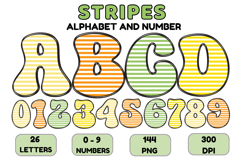 Stripes Alphabet Letters &amp; Numbers Clipart PNG 300DI Product Image 1