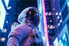 Nocturnal Astronaut walks in night city. Generate ai Product Image 1