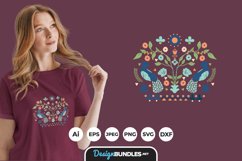 Scandinavian Floral Bird T-Shirt Design Product Image 1