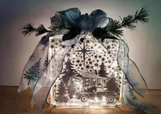 SVG Cabin Truck and Trees Christmas Scene Glass Block Design Product Image 4