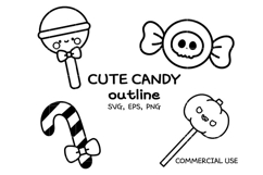 Cute Candy Outline Clipart | Kawaii Halloween Candy SVG Product Image 1