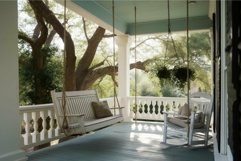 Serene porch view with hanging swing Product Image 1