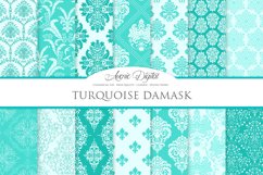 28 Turquoise Damask Patterns - Seamless Digital Papers Bundle Product Image 1