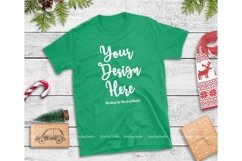 Green Christmas Tshirt Mockup Flat Lay Holiday Shirt Display Product Image 1