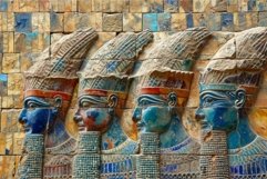 Decorated Old wall painted with Assyrian queens. Generate ai Product Image 1