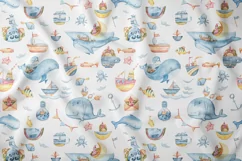 Watercolor underwater clipart. Fantasy seamless pattern Product Image 3
