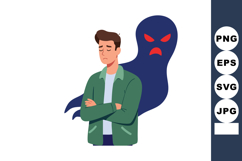Sad man with crossed arms and angry shadow representing nega Product Image 1