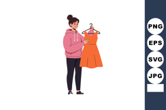 Woman holding orange dress on hanger casual outfit choice ve Product Image 1