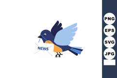 Blue and orange bird delivering news envelope vector illustr Product Image 1