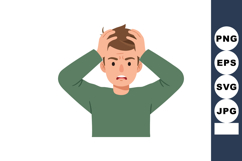 Young man stressed holding head with both hands in green shi Product Image 1
