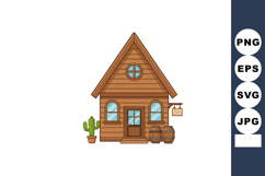 Wooden cabin house with cactus and barrels outdoor rustic bu Product Image 1