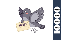 Cartoon pigeon carrying news envelope delivering message in Product Image 1