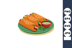Mexican tacos with sauce and fresh herbs on green plate vect Product Image 1