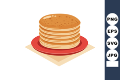 Stack of pancakes on red plate with beige napkin vector illu Product Image 1