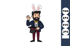 Man wearing bunny ears holding magician hat performing magic Product Image 1