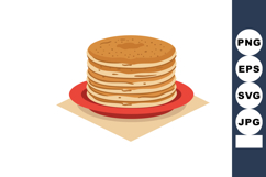 Stack of pancakes on red plate vector illustration with beig Product Image 1