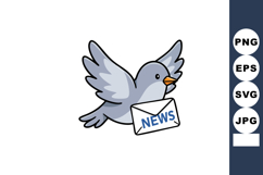 Gray Cartoon Bird Flying with News Envelope Vector Illustrat Product Image 1