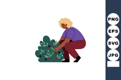 Person harvesting berries from green bush with purple shirt Product Image 1