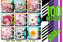 100 3D Flower Mug Wrao Bundle Sublimation PNG, Sunflower PNG Product Image 15