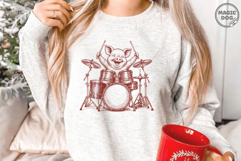 Pig Drummer Vintage Music|Pig Playing Drums Rock Band SVG Product Image 4
