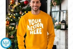 Yellow men Sweatshirt empty space Mockup, christmas Gildan Product Image 1