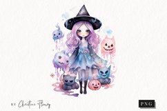 Pastel Witch Clipart | Watercolor Halloween PNG Product Image 1