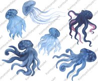 Watercolor clipart. Octopus and Jellyfish clipart. Product Image 2