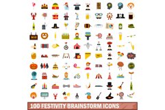 100 festivity brainstorm icons set, flat style Product Image 1