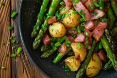 Tantalizing Asparagus ham plate potato. Generate Ai Product Image 1