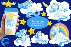Magical Unicorns in blue clipart, graphics and illustrations AMB-1383 Product Image 1
