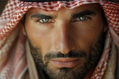 Intense gaze of a handsome man in traditional headscarf Product Image 1
