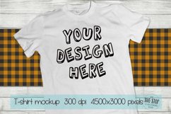 Tshirt Mockup On Yellow Buffalo Plaid | Blank Shirt Photo Product Image 1