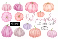 Watercolor Pastel PINK pumpkin PNG, Halloween, Fall clipart Product Image 2