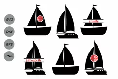 Boat SVG cut files, Sailboat monogram svg, sailboat svg. Product Image 1