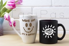 Black coffee, white cappuccino mug mockup, magenta tulips Product Image 1