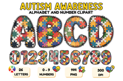 Autism Awareness Doodle Letters Puzzle Piece Alphabet PNG Product Image 1