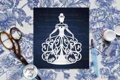 Bride in a floral swirls dress Wedding paper cut laser cut Product Image 3