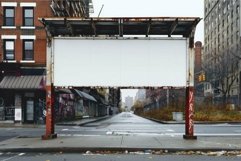 Rusty billboard displaying nothing in empty city street Product Image 1