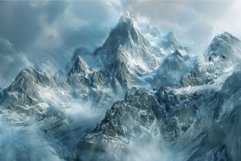 Majestic snow capped mountain peaks reaching for a cloudy sk Product Image 1