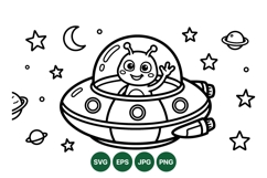 Hand Drawn Cute Alien Spaceship Clipart Design Product Image 1